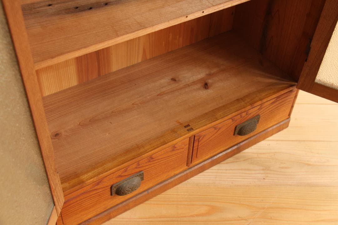 ガラス棚　食器棚　収納棚　本棚　木製　古道具　古家具　ビンテージ　アンティーク