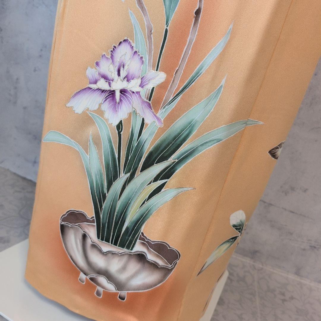 訪問着　フルセット　着物　正絹　生け花　しつけ糸　金　華やか　黄橙　C2