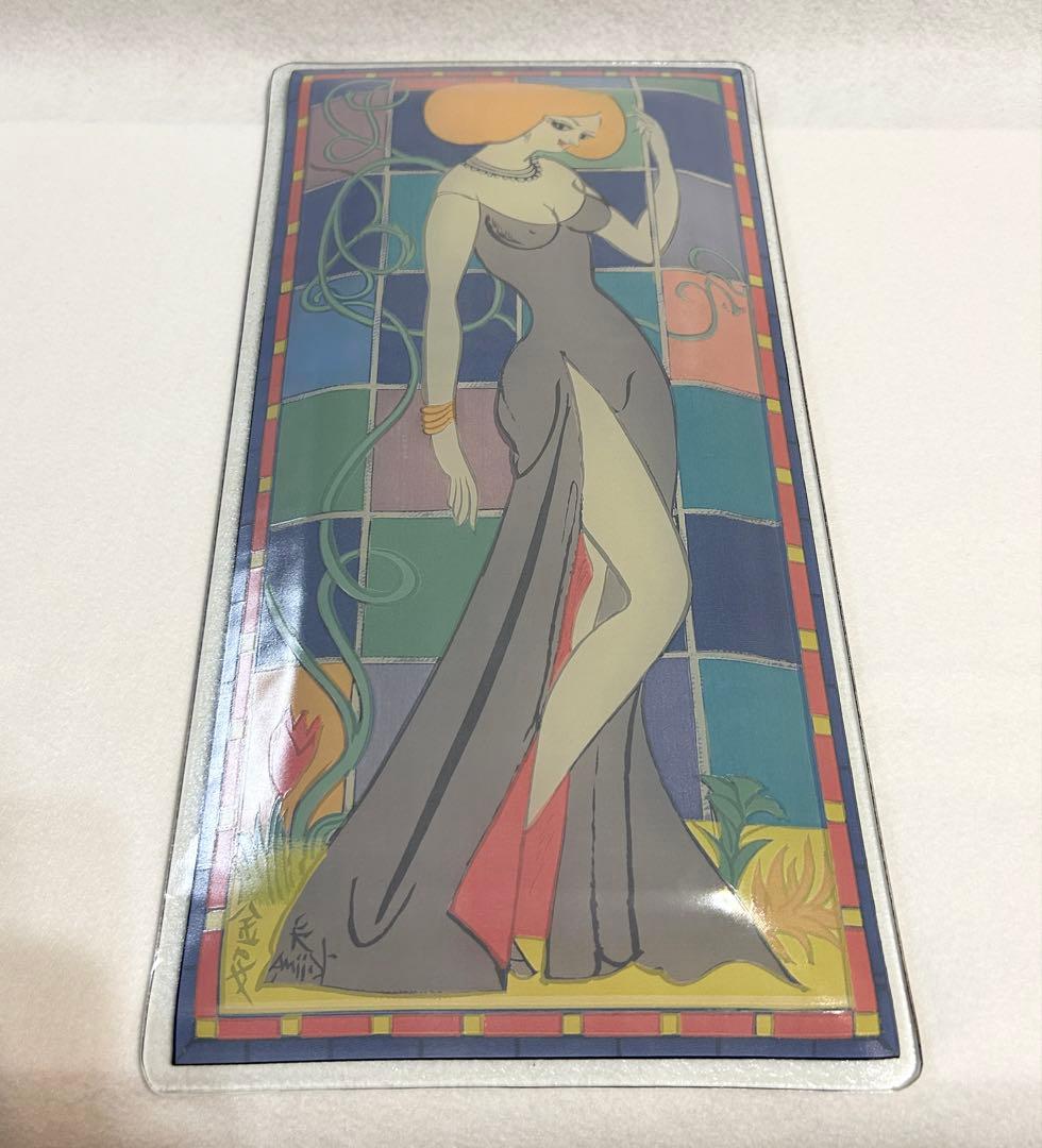 小島功 金の女 ガラス絵皿 昭和レトロ 美人画 アートプレート 置物 インテリア