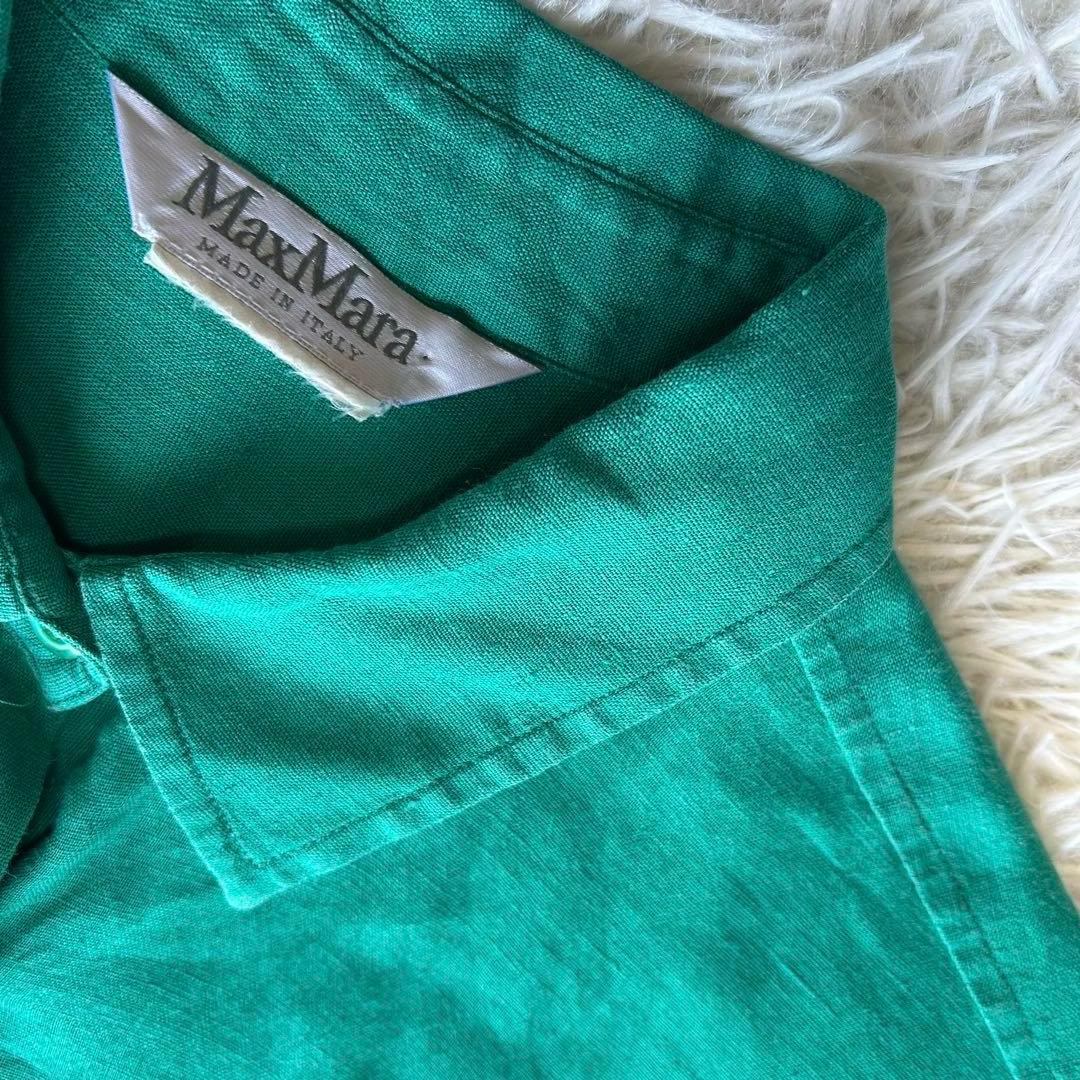 白タグ　MaxMara マックスマーラ リネン 長袖 ブラウス シャツ　グリーン