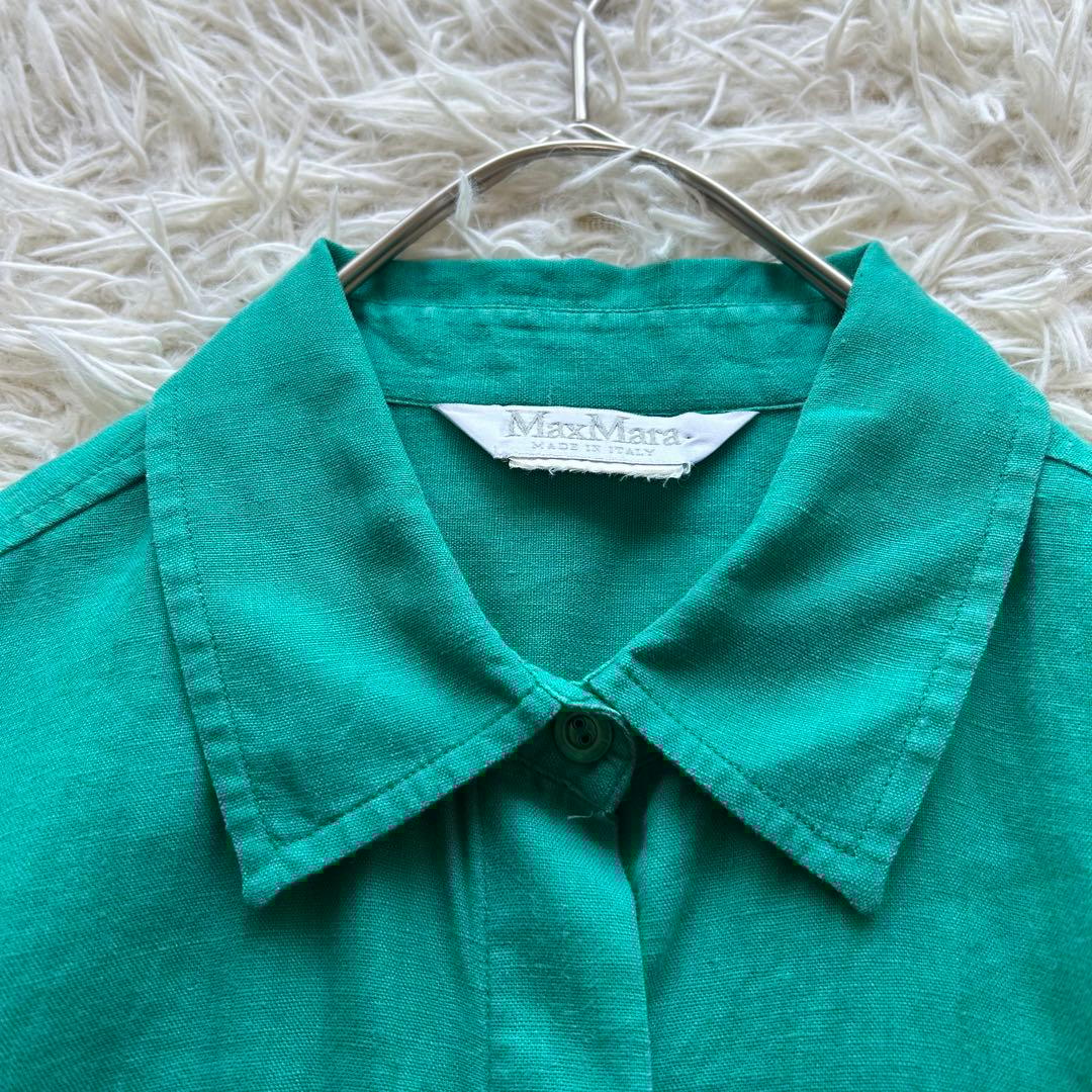 白タグ　MaxMara マックスマーラ リネン 長袖 ブラウス シャツ　グリーン