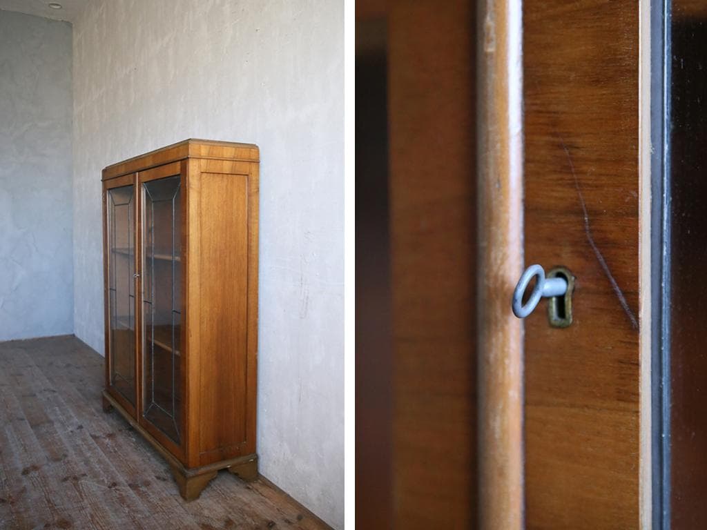 英国アンティーク木製ブックケースキャビネット/本棚/ガラス飾り棚(80-336)