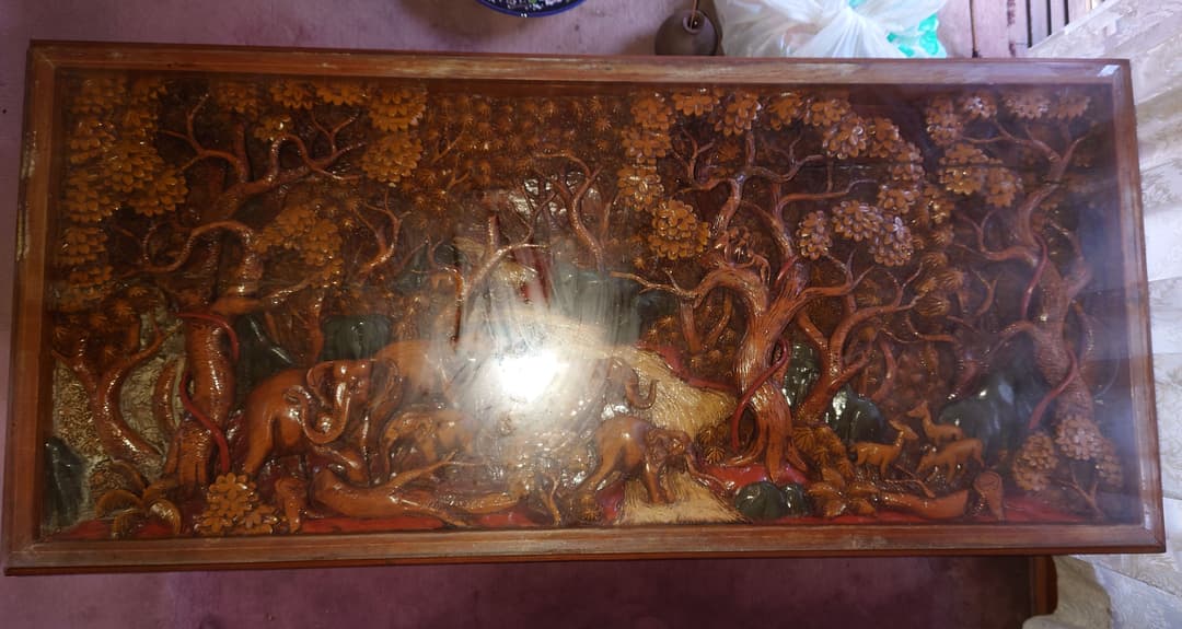 木彫り　アンティーク　象　椅子、机セット