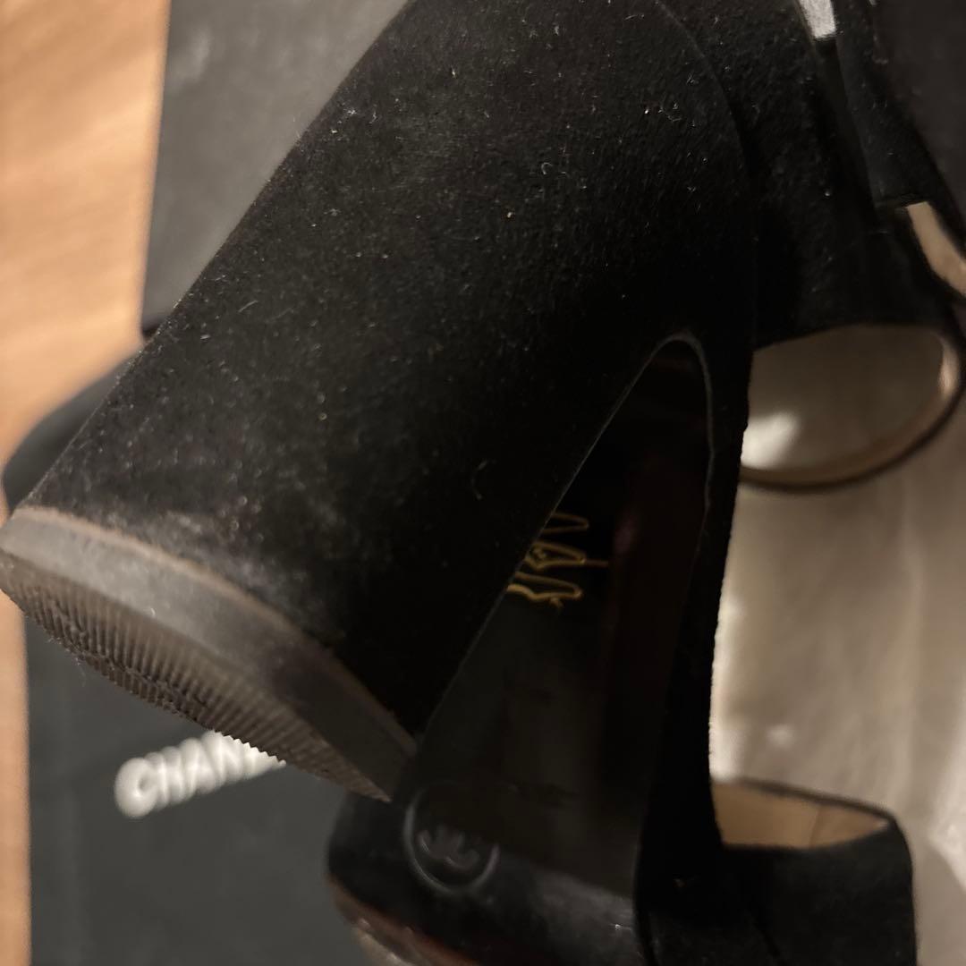 CHANEL シャネル ブラックオープントゥサンダル ベロア 37