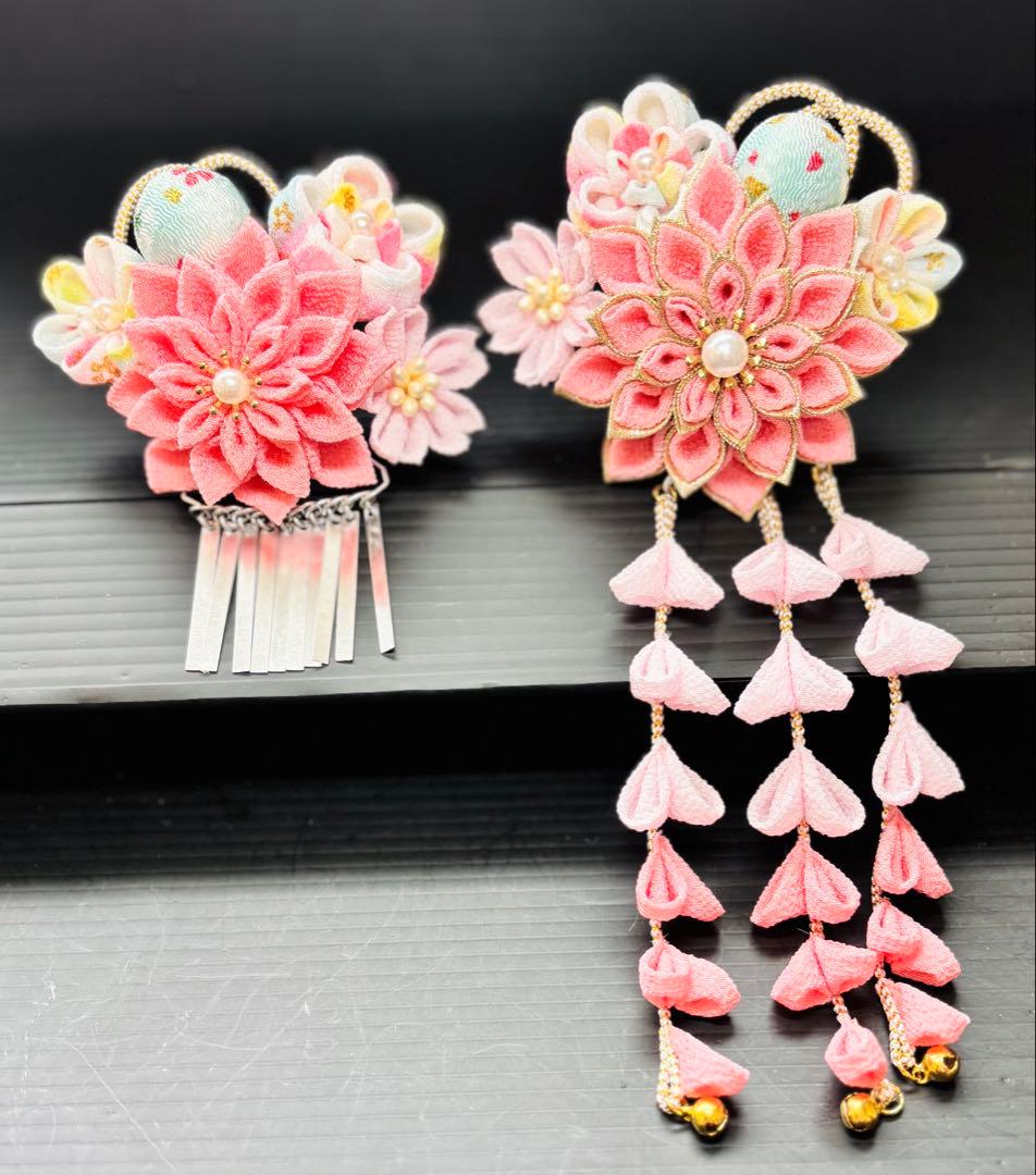 Hさま専用確認用 七五三髪飾りセット 桃錦色×パールピンク 7-38