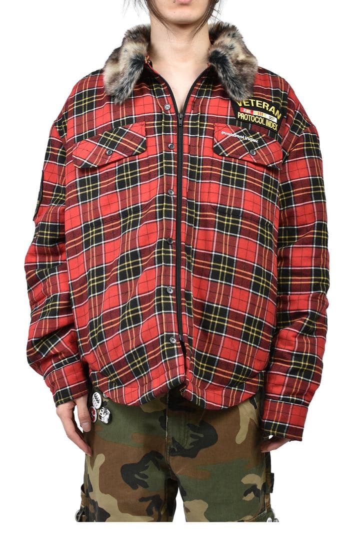 ジャケット・アウター Protocol Index FUR FLANNEL JACKET RED