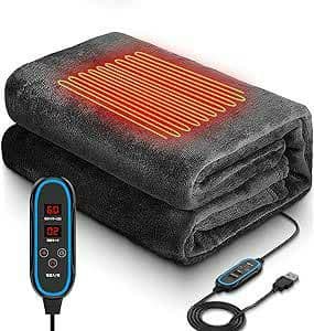 ✨大人気✨　電気毛布　USB　膝かけ　膝掛け　大判　ブランケット　グレー　真冬