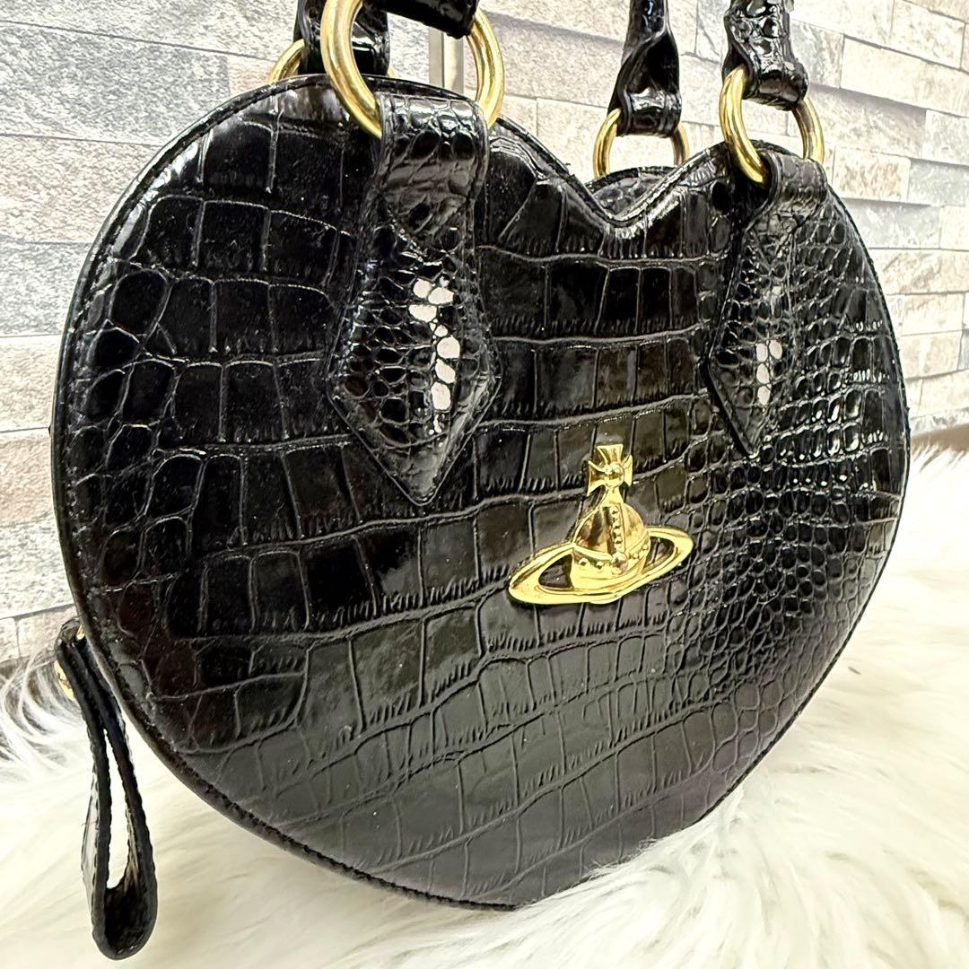 ゆ*こ様 ヴィヴィアンウエストウッド レザーハートハンドバッグ 金オーブロゴトー