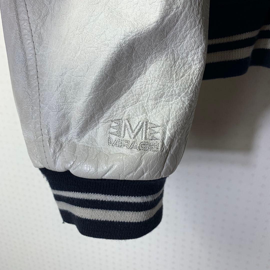 90s mirage ヤンキース スタジャン 袖レザー メルトン カナダ製 紺白