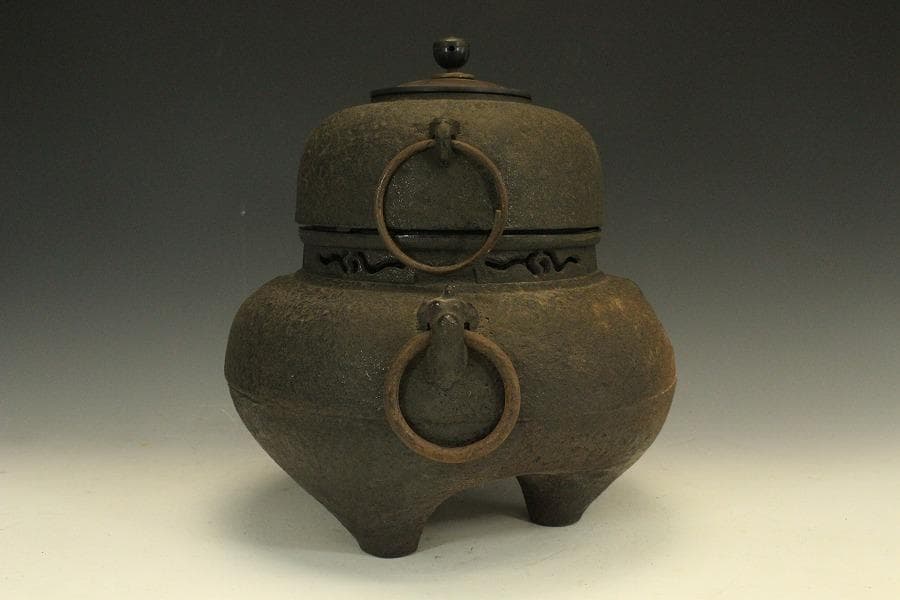 茶道具 鬼面風炉釜 平丸釜 環付 706