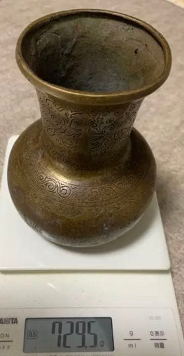 花瓶 中國骨董品 乾隆年製 在銘　真鍮製