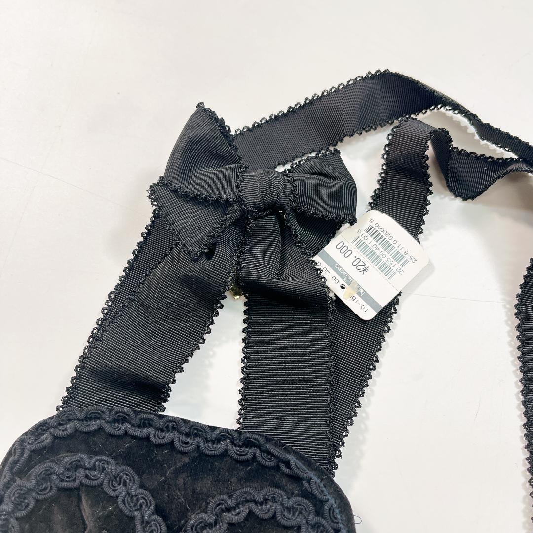 美品 KANEKO ISAO ひょうたん ポシェット ベロア 黒 リボン レース