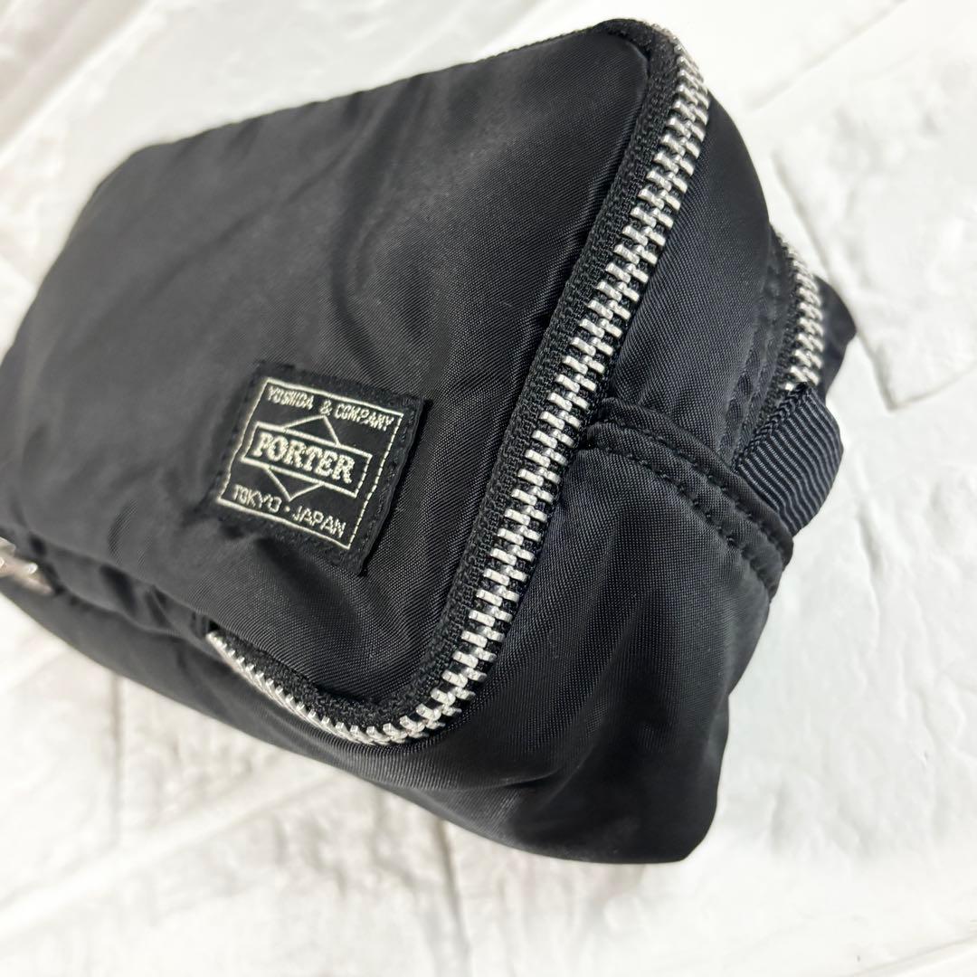 【極美品】PORTER ブラック ジッパーポーチ　タンカー　ダブルファスナー