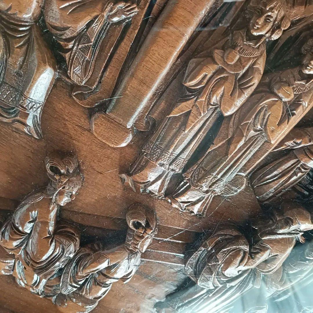 木彫り 座卓 ローテーブル 楕円 ガラス天板 中国美術 アンティーク　アジアン