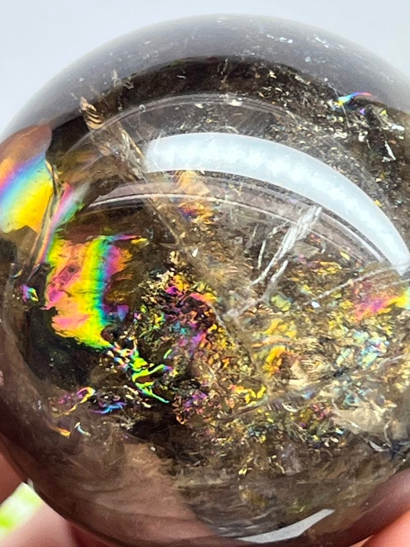 天然石　スモーキークォーツア　アゼツライト　スフィア　爆虹⭐️1813