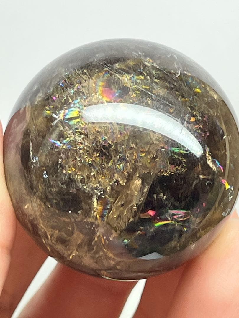 天然石　スモーキークォーツア　アゼツライト　スフィア　爆虹⭐️1813