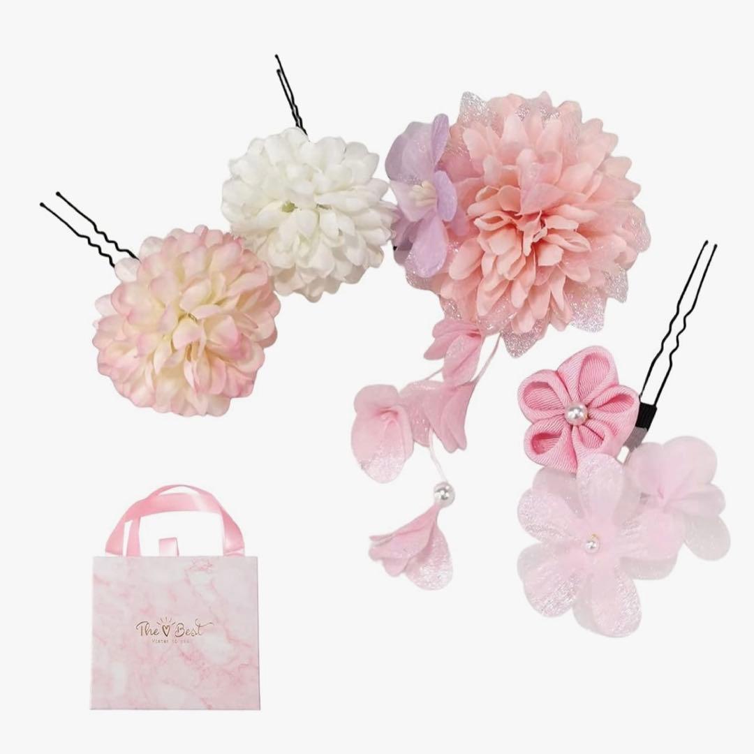 桜梅桃李 dita 浴衣5点セット/帯留め/髪飾り