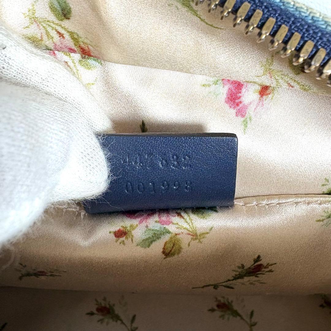 良品☆GUCCI GGマーモント デニム ショルダーバッグ パール ブルー