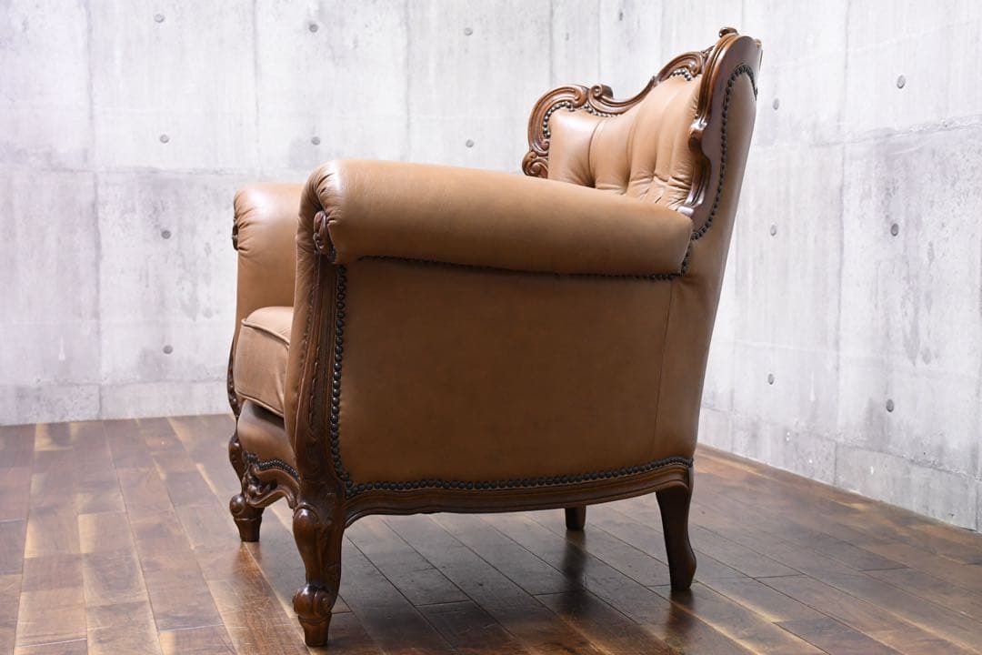 EGK44 イタリア製 猫脚 彫刻 1人掛けソファ ロココ様式 シングルソファ