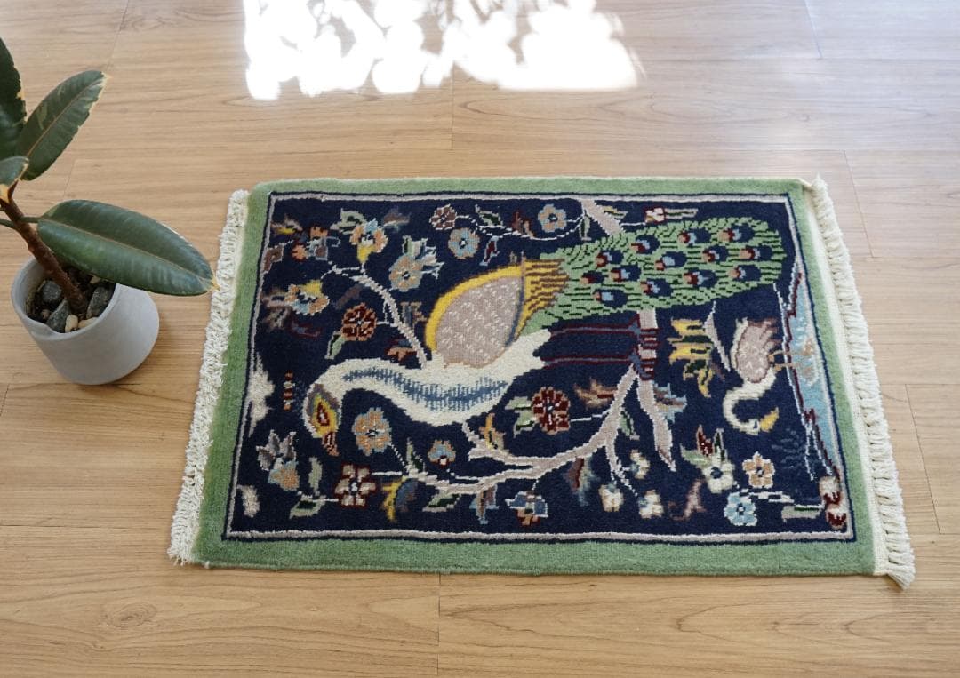 パキスタン手織りミニラグ 62×44cm ウール＆シルク ペルシヤ