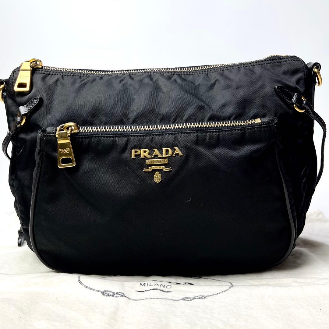 入手困難/極美品✨プラダ ショルダーバッグ ゴールドロゴ ナイロン サフィアーノ