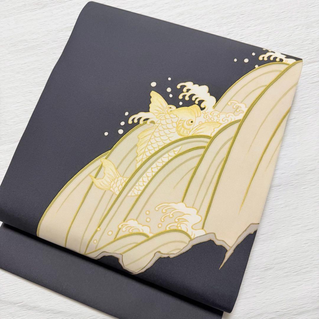 m-89 鯉の滝登り 塩瀬 名古屋帯 正絹