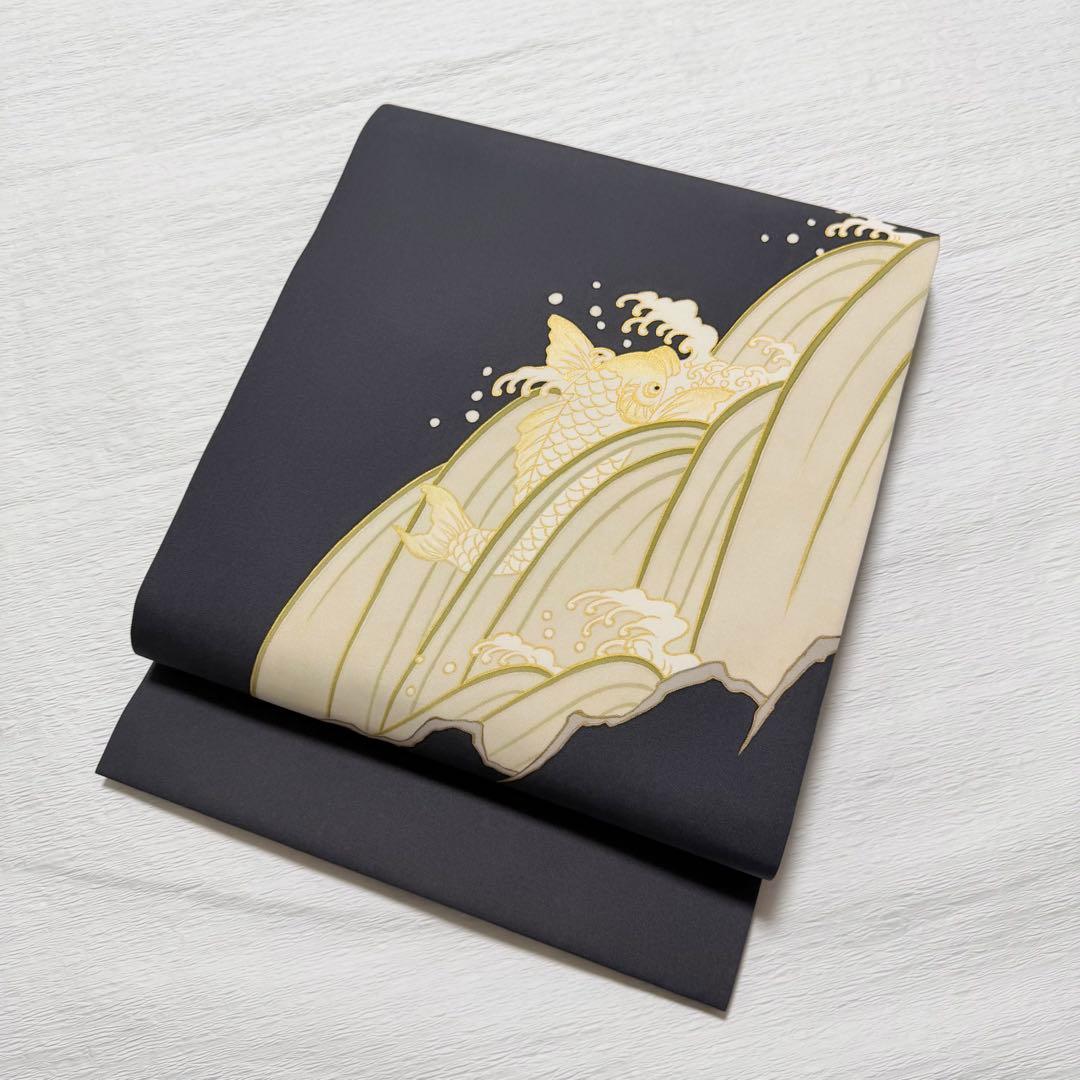 m-89 鯉の滝登り 塩瀬 名古屋帯 正絹