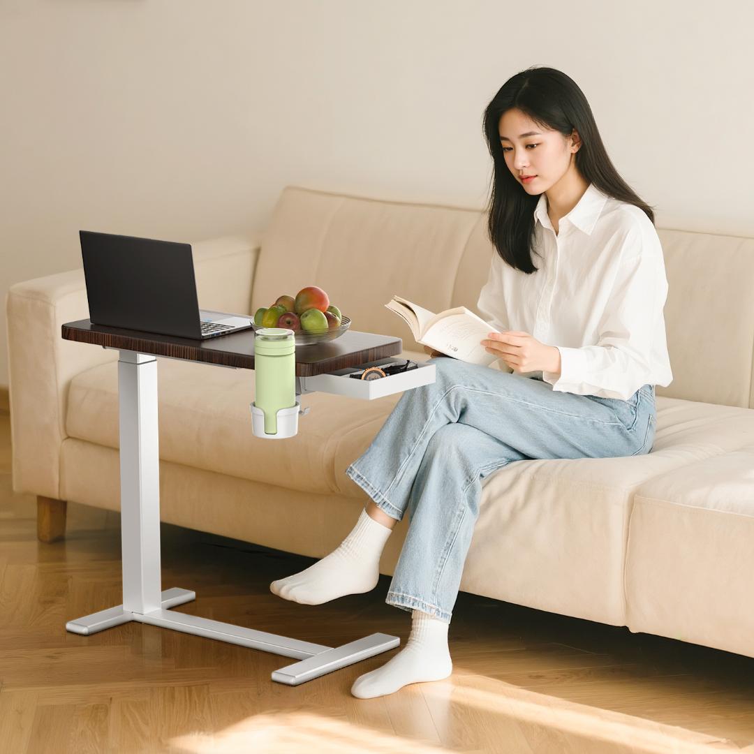 サイドテーブル昇降式 PCテーブル 介護テーブル引き出し付きカップホルダー付き