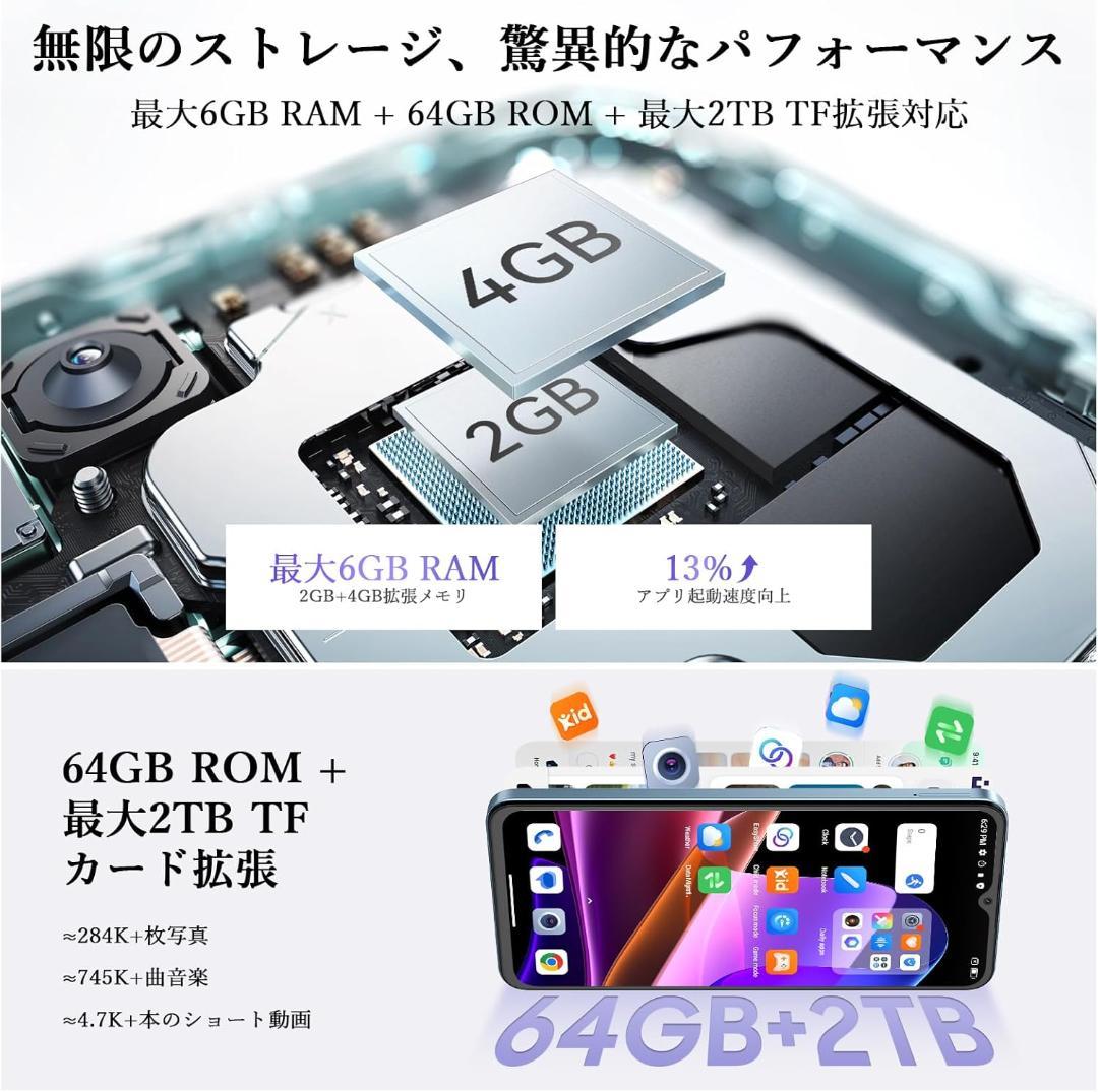 新品未開封 androidスマホ 6GB RAM+64GB 2TB拡張可能