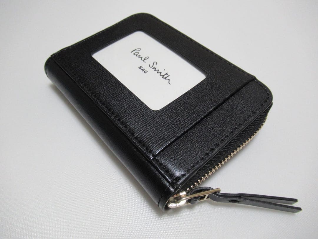 ポールスミス 新品！シティエンボスファスナー牛革×床革名刺入れ カードケース 黒