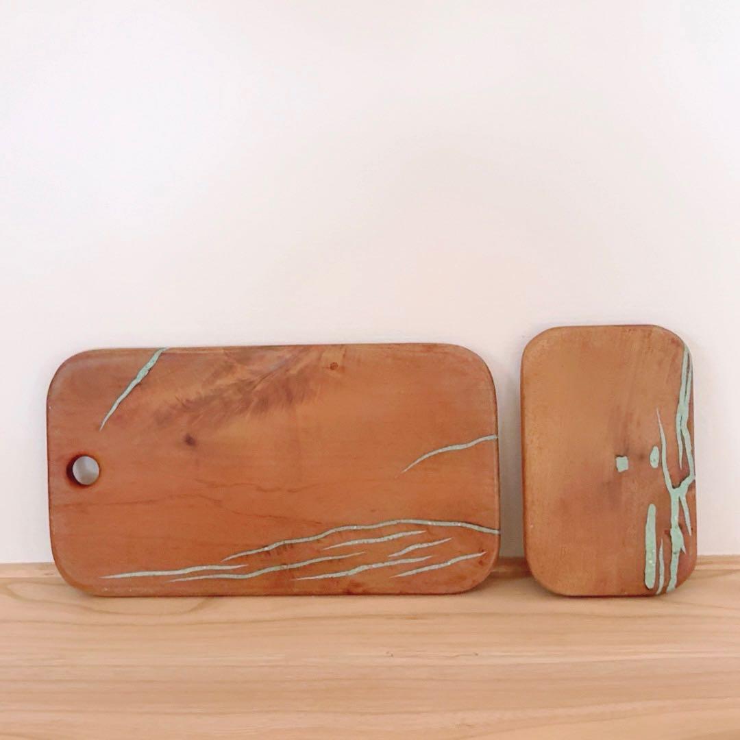 カッティングボード ターコイズインレイ まな板 2セット 天然木 アメリカ製