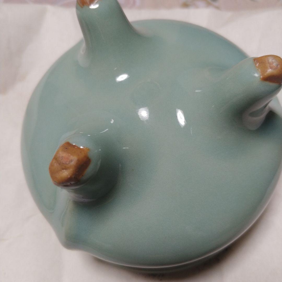 蘇山　袴腰香炉 香炉 青磁　純銀蓋　共箱あり　古美術　骨董品