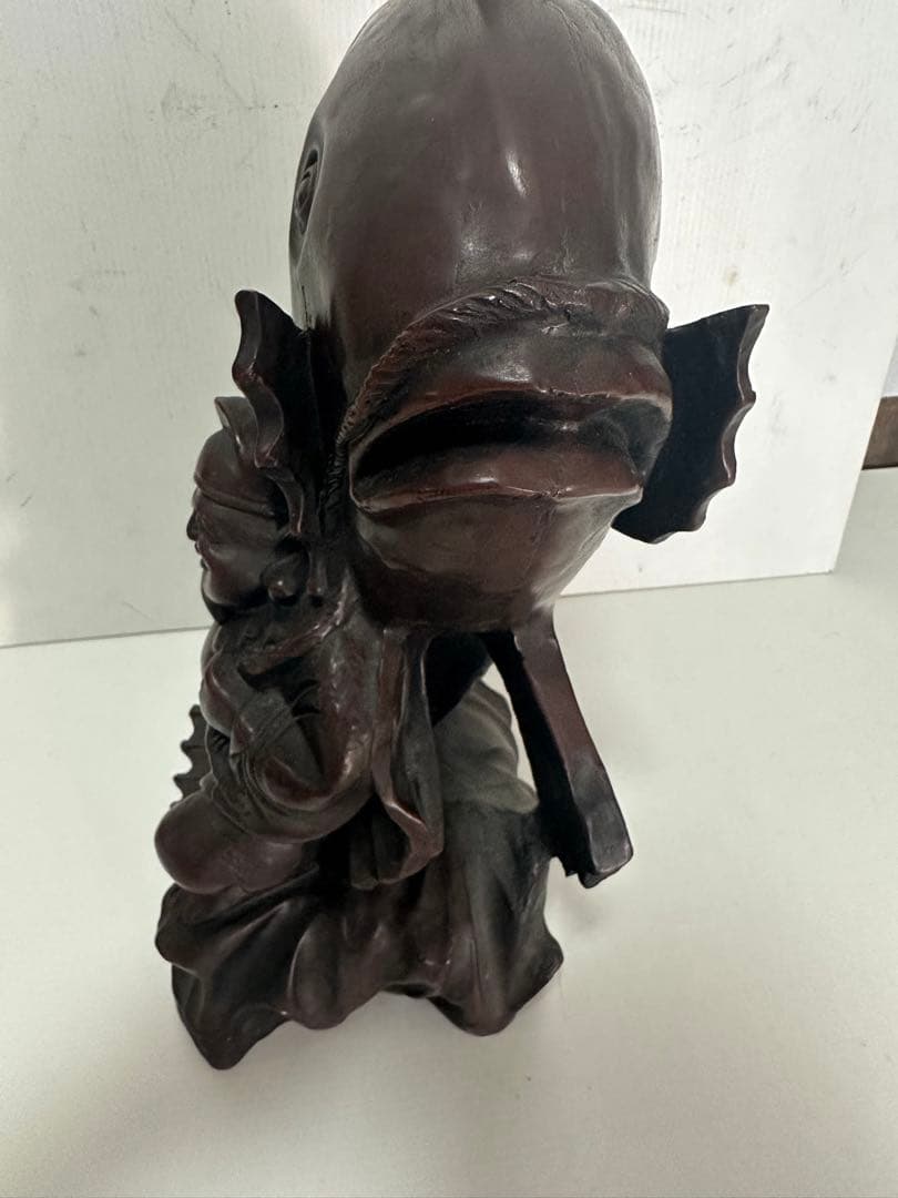 貴重　骨董　銘木　開運　金運　恵比寿様　鯛　木彫り　一刀彫