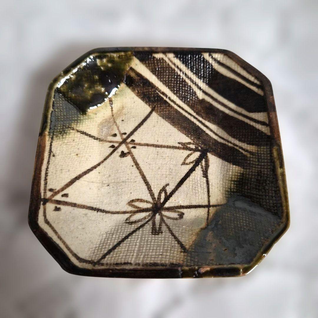 【加藤春二】葵窯『織部』五客小皿 未使用　共箱