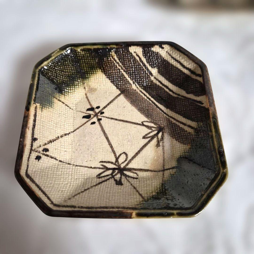 【加藤春二】葵窯『織部』五客小皿 未使用　共箱