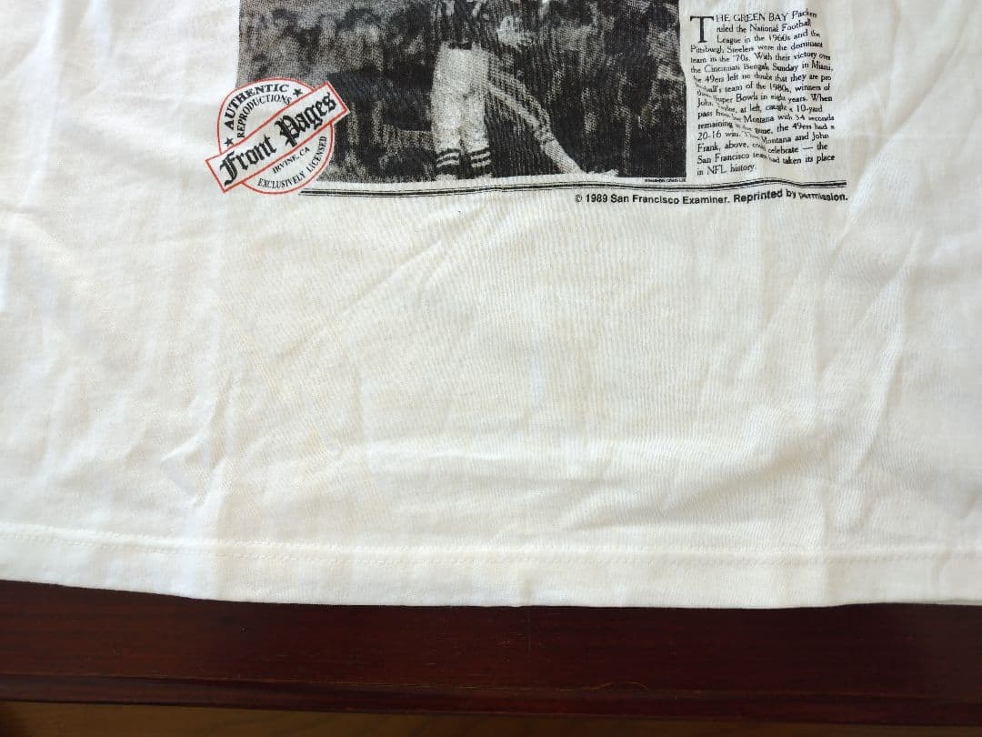 1989年新聞記事デザイン NFL SF 49ers Tシャツ 未使用 Mサイズ