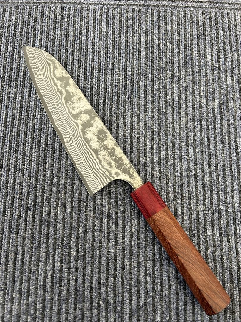 佐治作 VG10 ダマスカス鋼 三徳包丁 180mm 黒仕上げ 寿檀八角柄