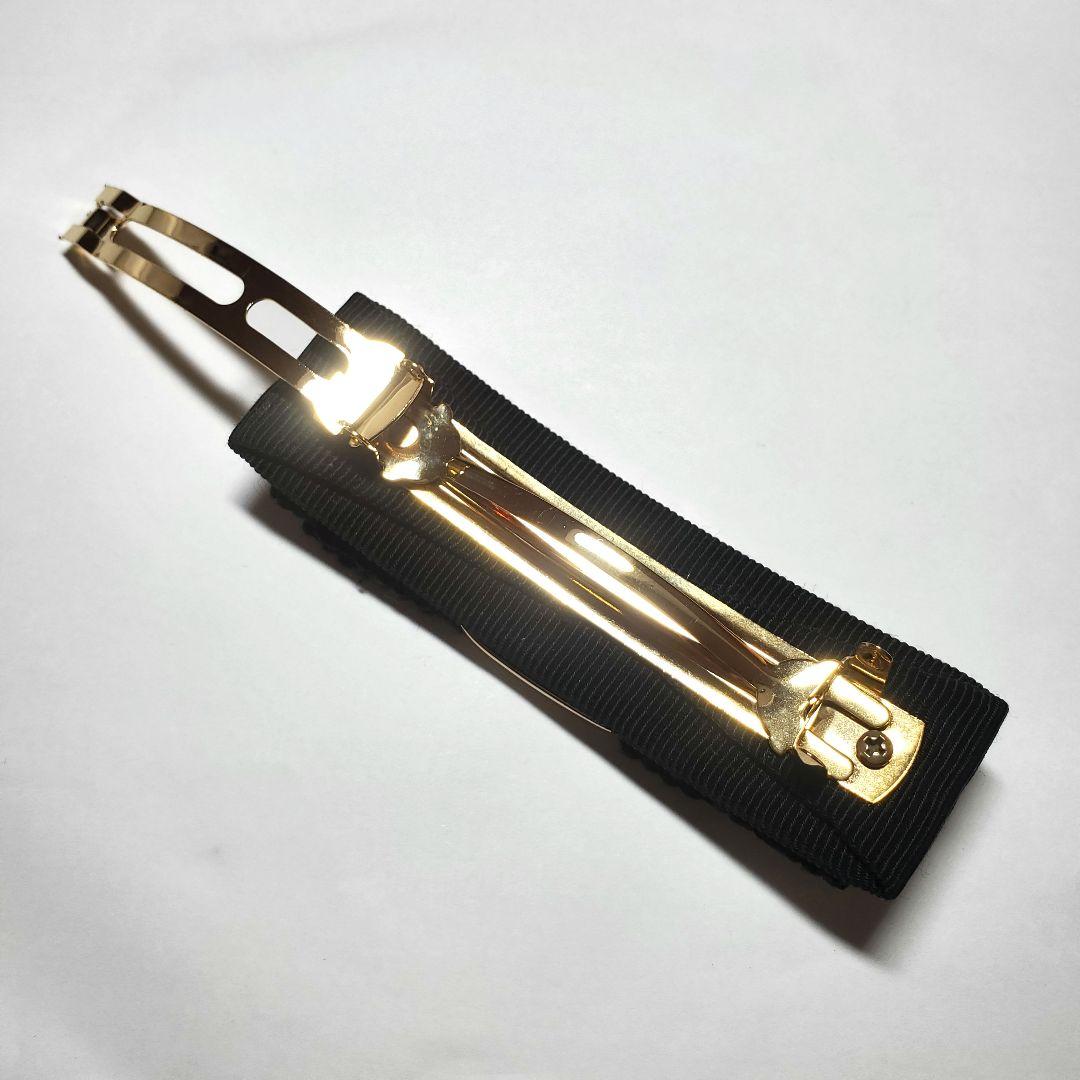 【希少☆美品】フリル フェラガモ バレッタ ヴァラ ブラック×ゴールドh015