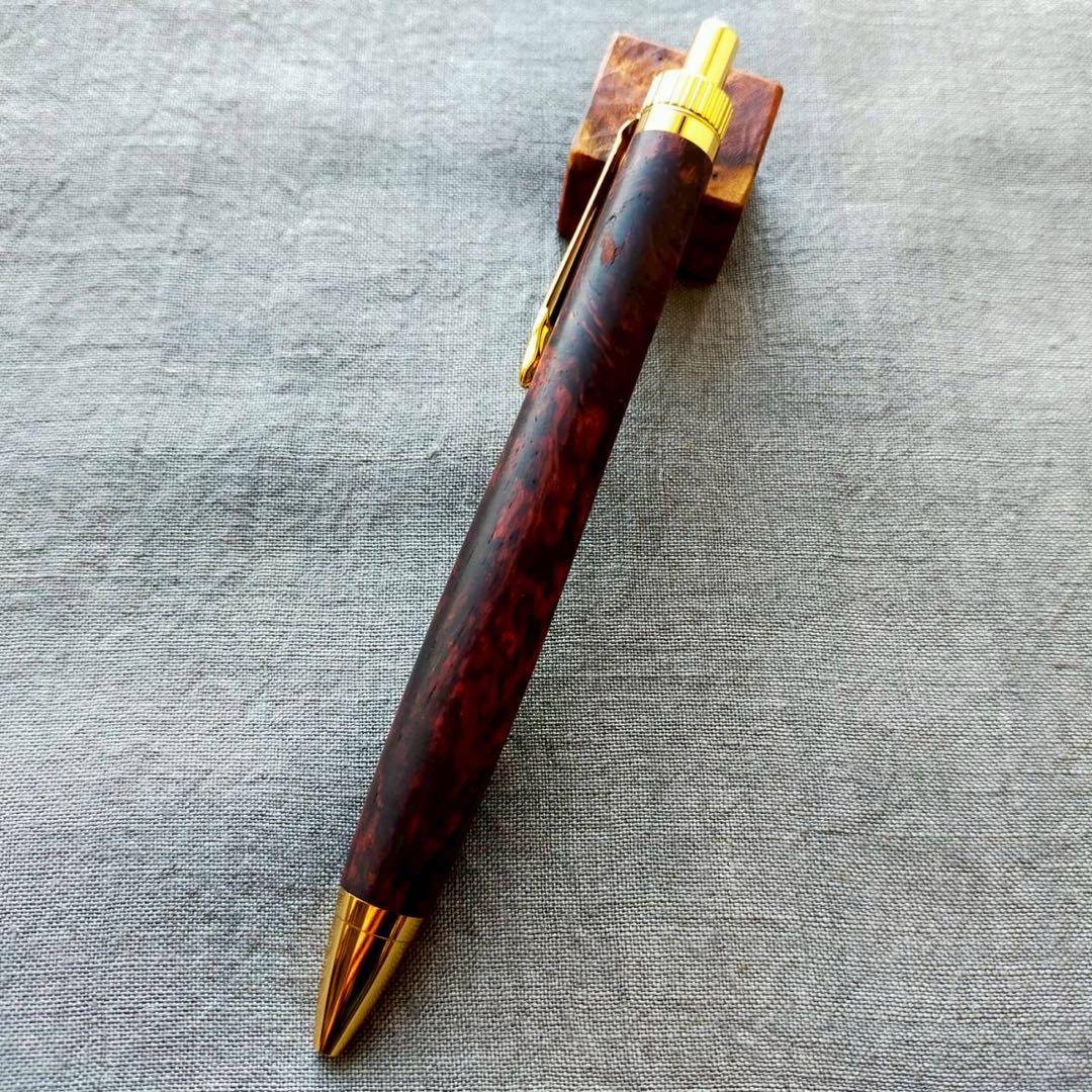 上杢　ランセオラリア　ハンドメイド　木軸ボールペン　G2　天然木　ゴールド