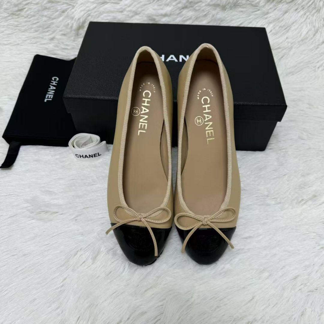 CHANELバレエシューズ バイカラー37