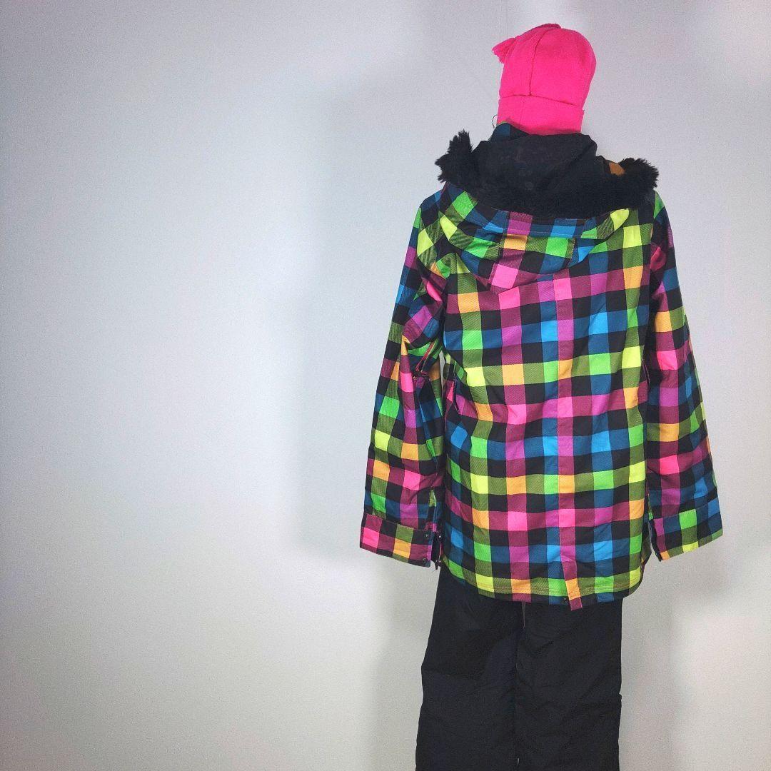 SLQ　レディース　L　スキー　スノーボードウェア　上下　チェック柄　ブラック