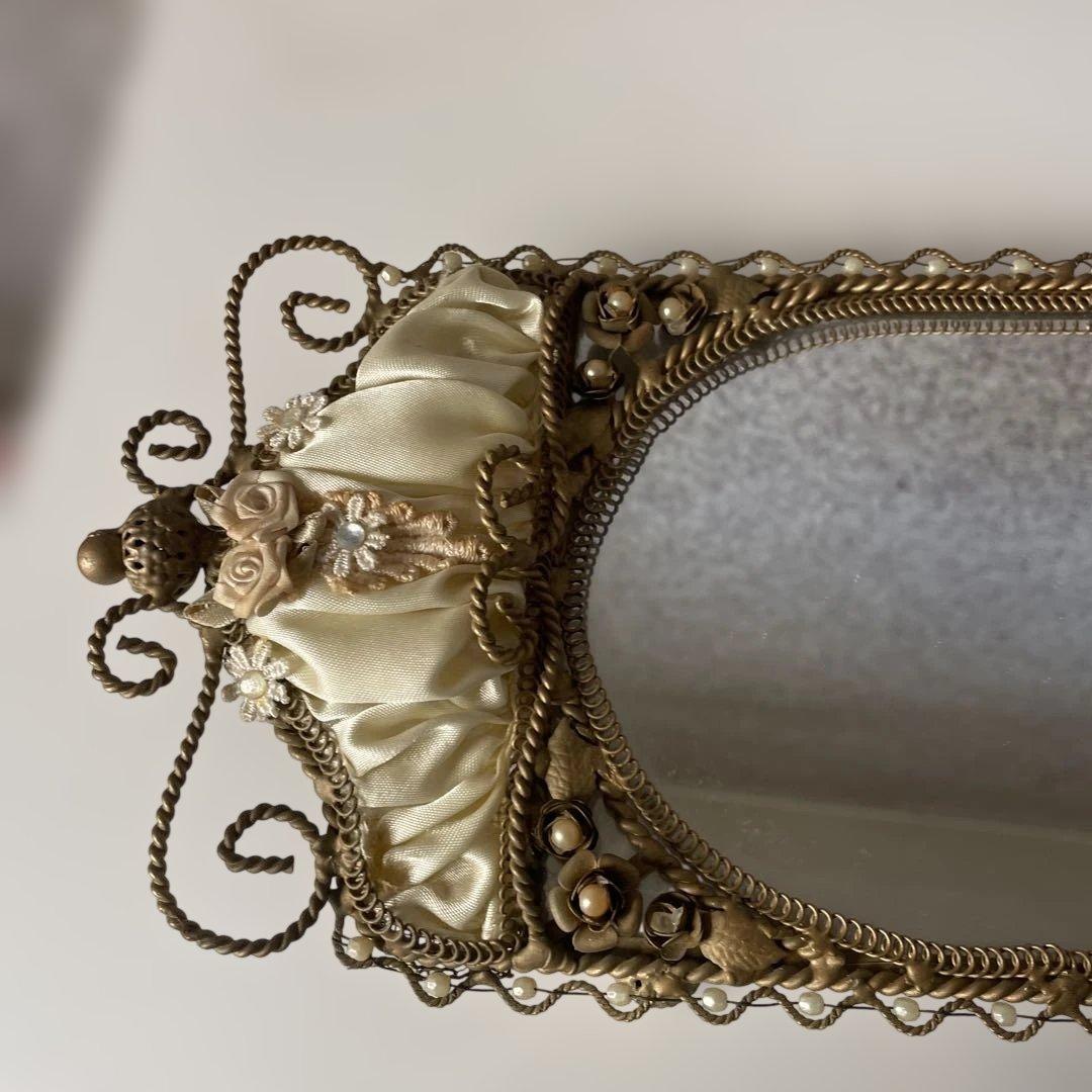 アンティーク装飾ミラー　ミラートレイ　アクセサリートレイ　ヴィクトリア調