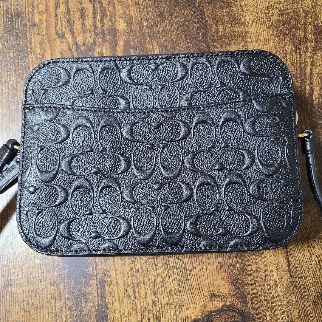 新品未使用 COACH レザー ショルダーバッグ エンボス加工 斜め掛け 黒