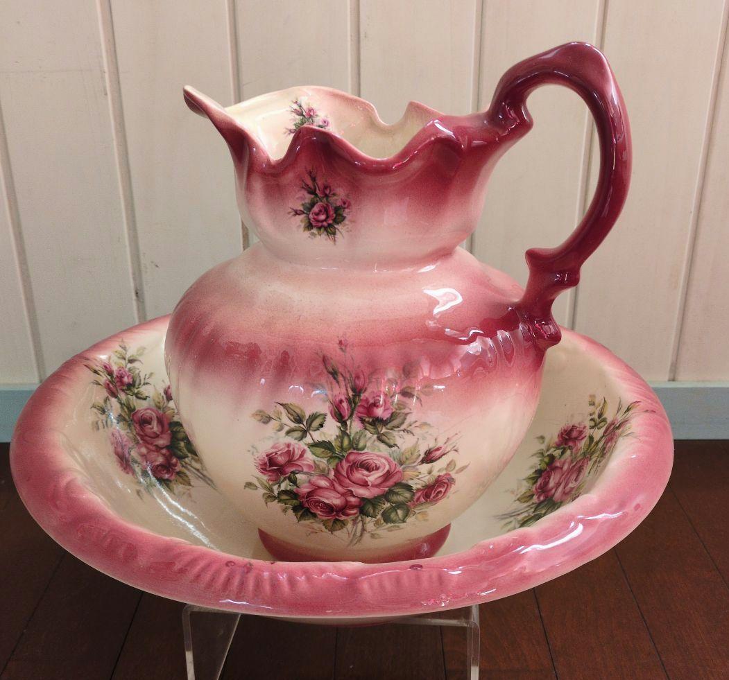 ★英国製　大きい洗面器とピッチャーの５点セット