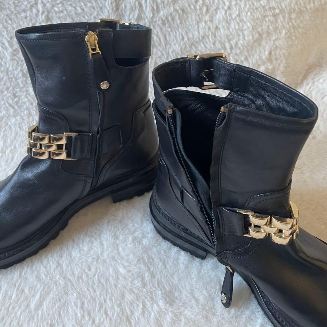 未使用級✨️ ELVIO ZANON ショート ブーツ レザー ゴールド チェーン