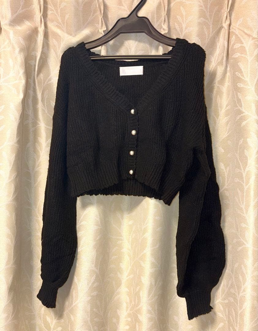 pium ぴうむ 千鳥柄ニットワンピカーデセット ブラック