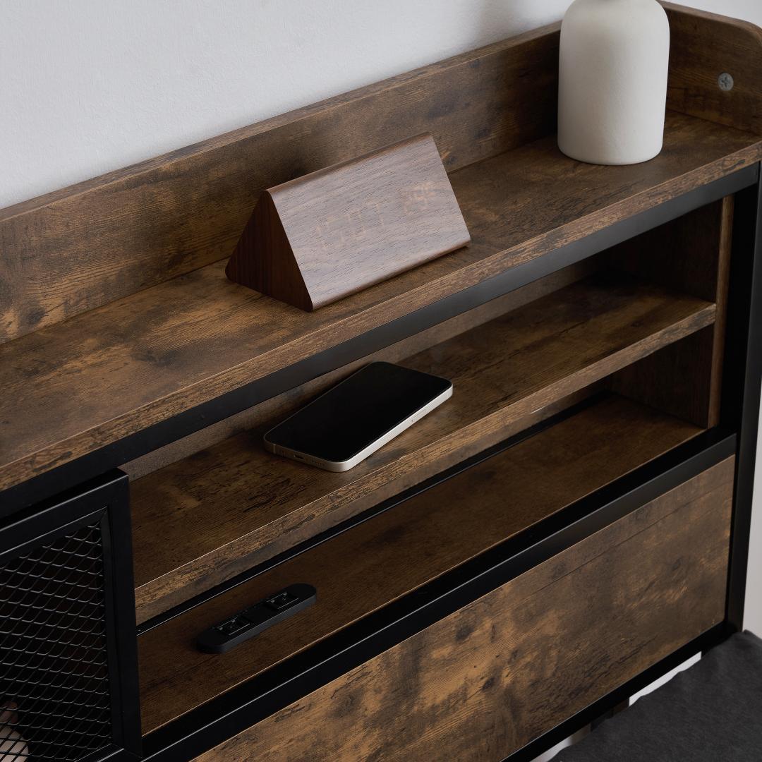 数量限定セール！【D・ダブル】 ベッドフレーム コンセント付き 宮付き　オシャレ