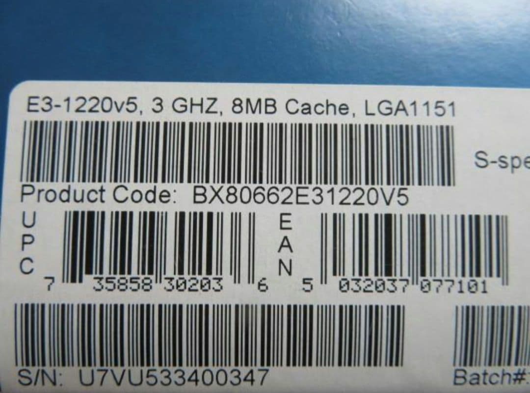 新品未開封 Intel Xeon E3-1220V5 BOX