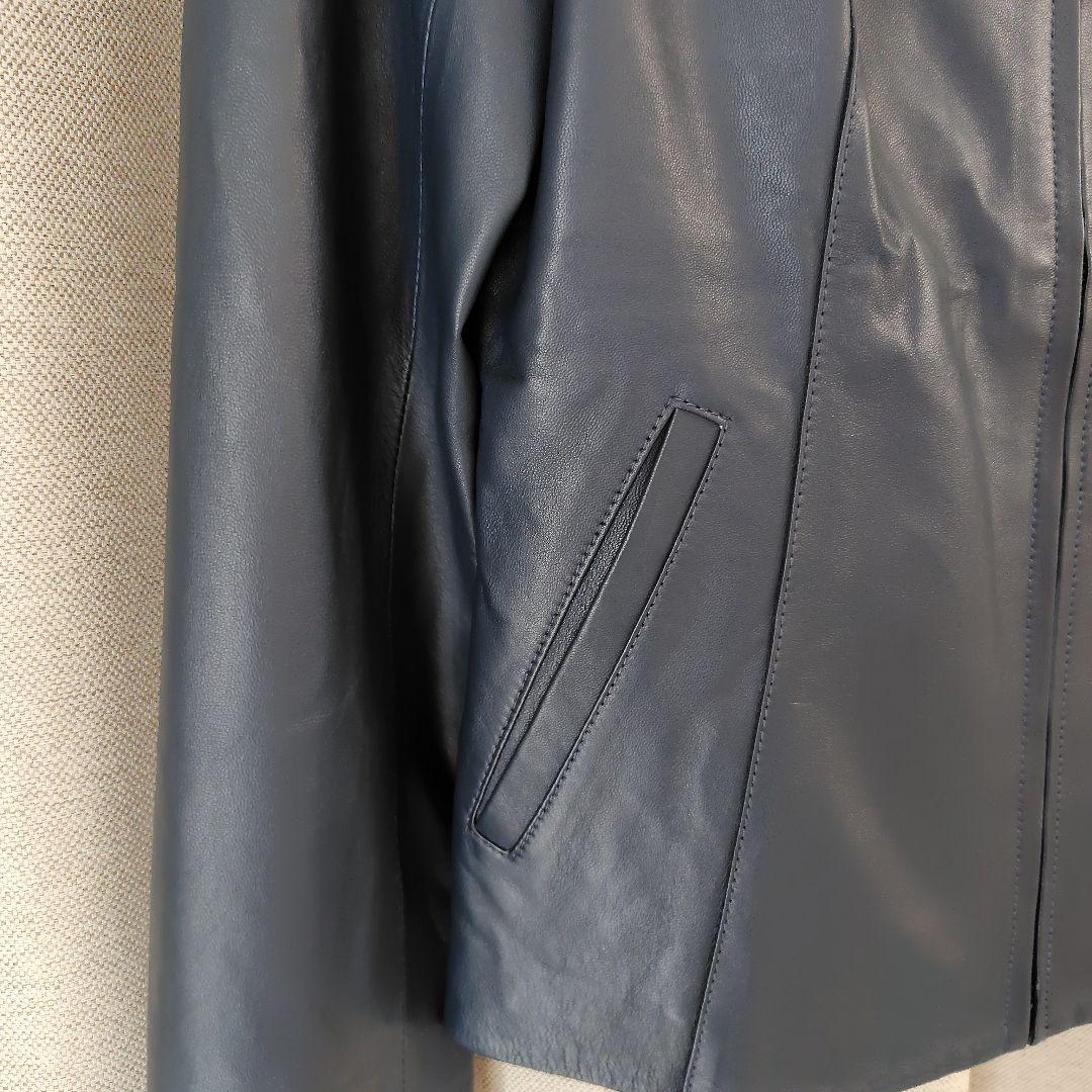 バルマン ラムレザージャケット　羊革 　ネイビー　ノーカラー