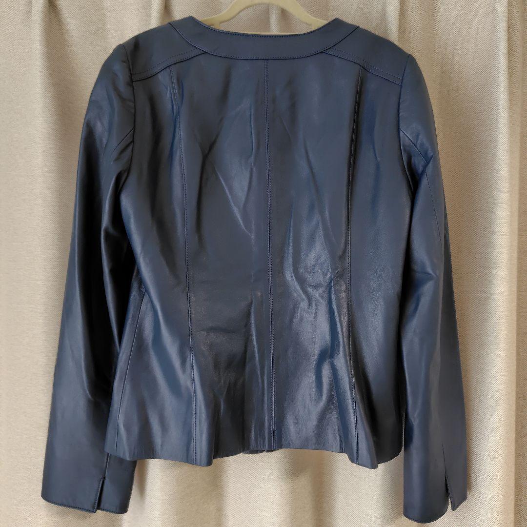 バルマン ラムレザージャケット　羊革 　ネイビー　ノーカラー
